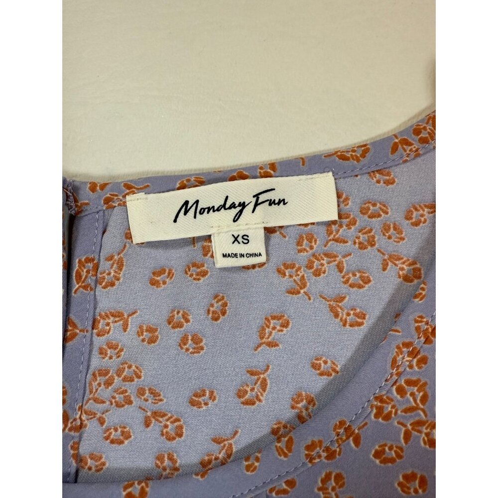 Monday Fun XS Floral Print Blouse Short Sleeves Purple & Orange (LL246) - Picture 6 of 6